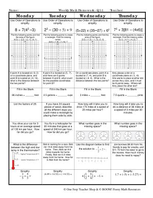 The quotient of x and 5 is equal to 35. . Weekly math review 7th grade answer key